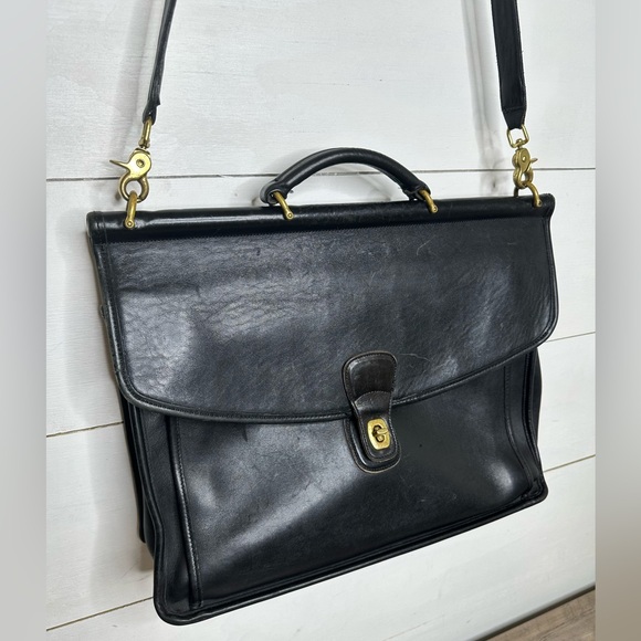 90's Vintage Coach 5266 Beekman Black Leather Briefcase,Messenger Bag + hang tag - Picture 2 of 16